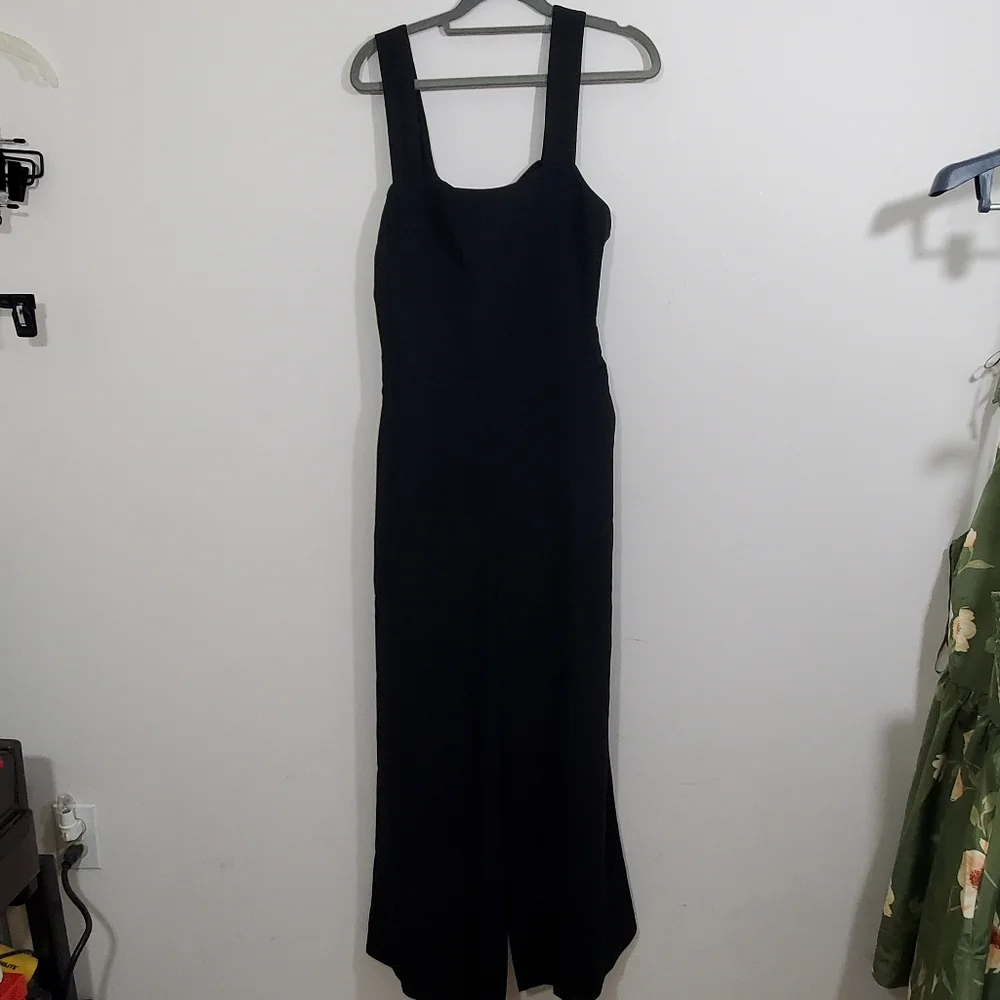 NWT Madewell Apron Bow Back Jumpsuit Black Size 10 Wide Leg Preppy Nautical